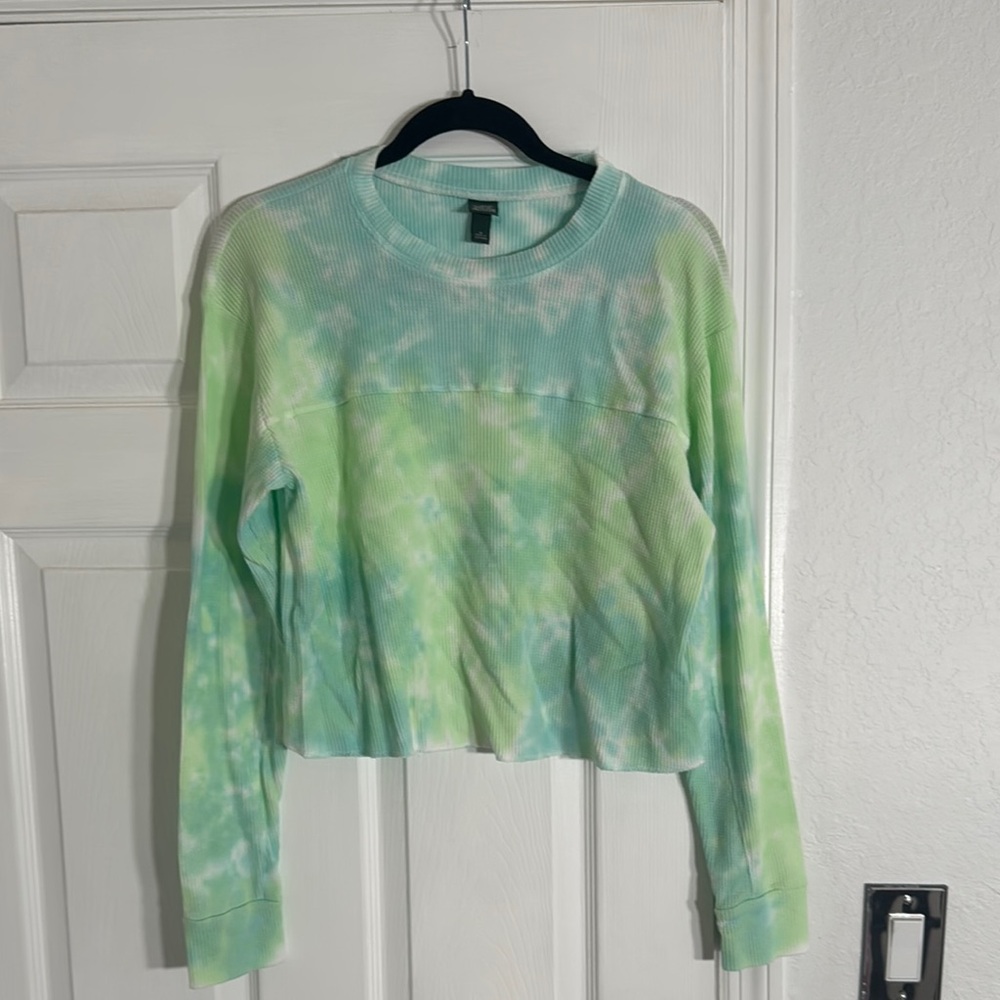 Wild Fable Tie-Dye Crew Neck Sweater - Green and Blue